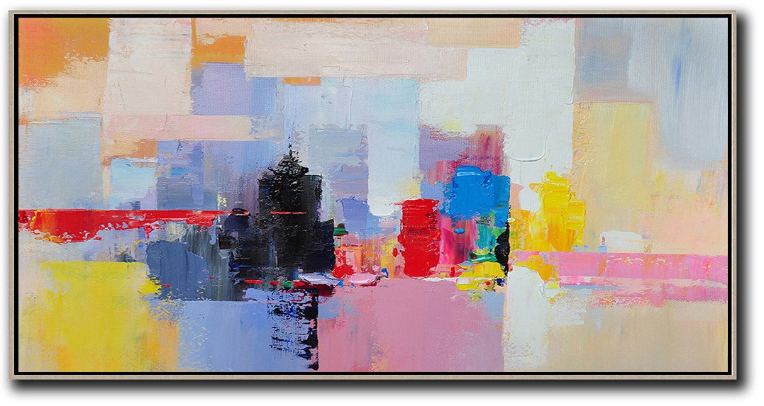 Panoramic Palette Knife Abstract Skyline Art #L31D